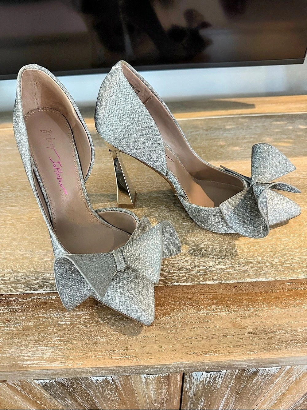 Betsey Johnson Nobble D'Orsay Pump Glitter Bow Heels Silver